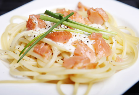 Spaghetti met gerookte zalm